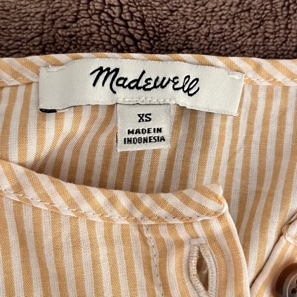 Madewell Prose Yellow Striped Short Sleeve Button Loose Fit Peasant Top Sz XS - Picture 6 of 9